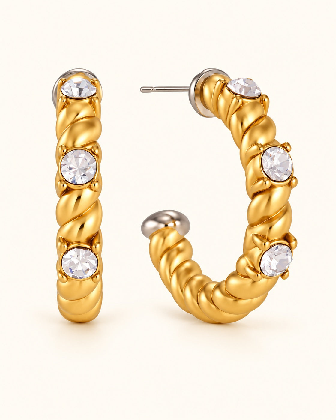 18K Gold PVD Crystal Rope Hoop Earrings