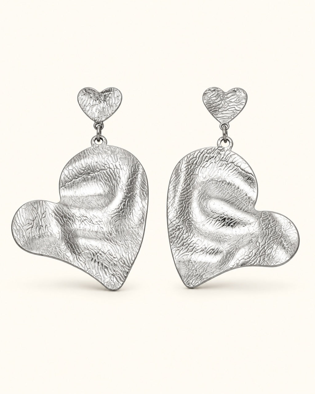 Silver-Tone Heart Hammered Earrings
