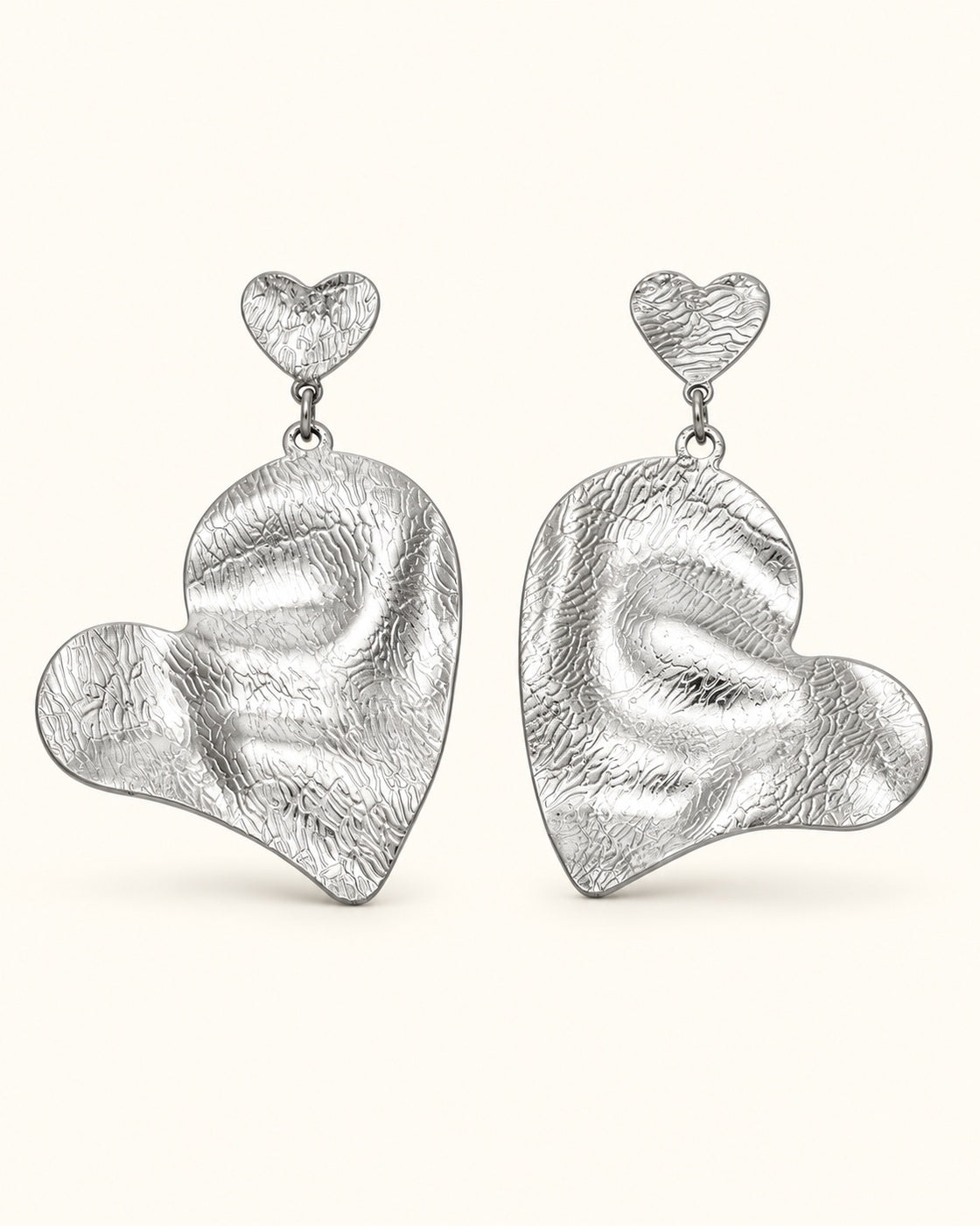 Silver-Tone Heart Hammered Earrings