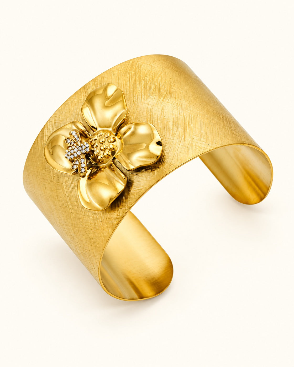 18K Gold PVD Bee Floral Zircon Cuff Bracelet