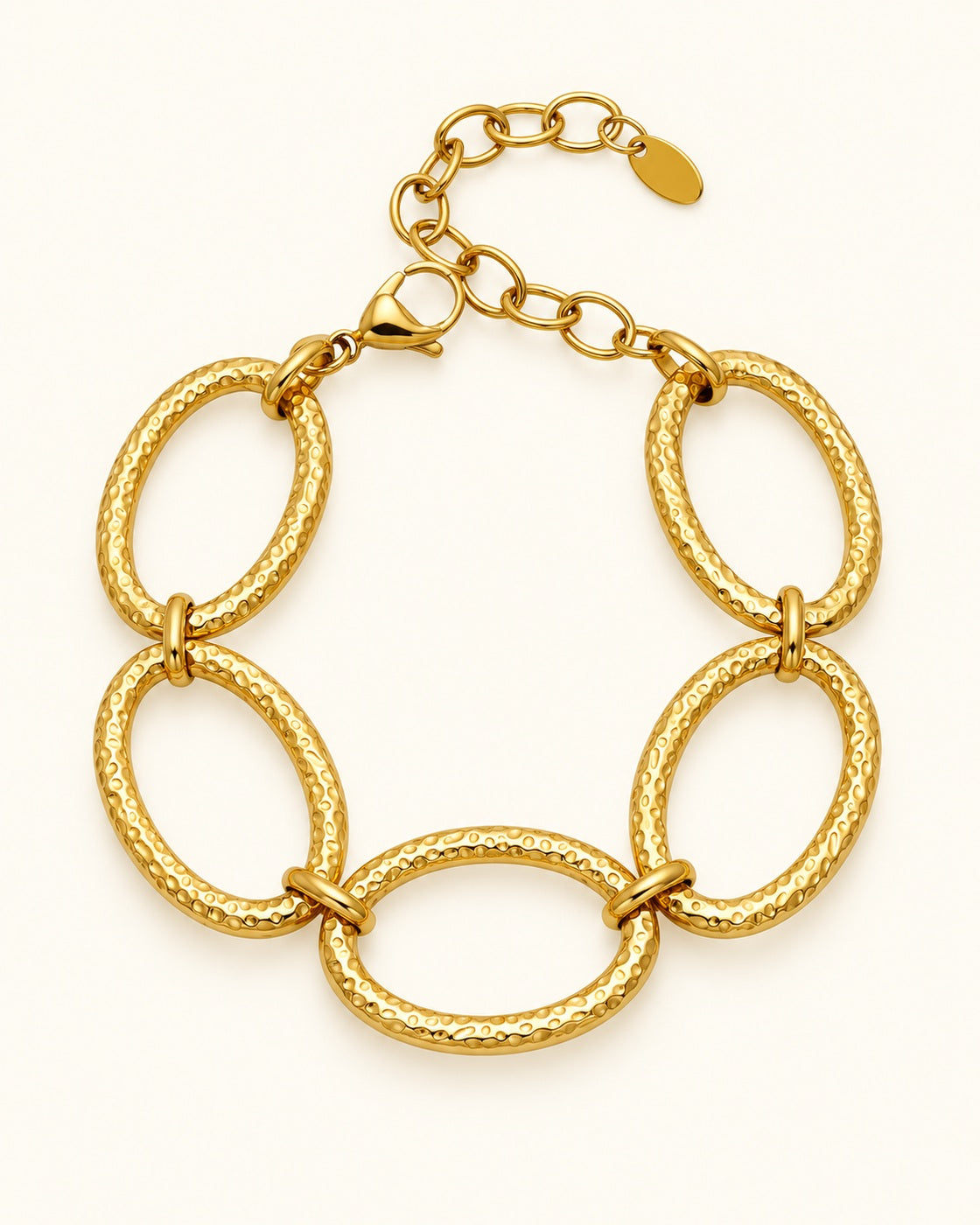 18K Gold PVD Oval Hammered Bracelet