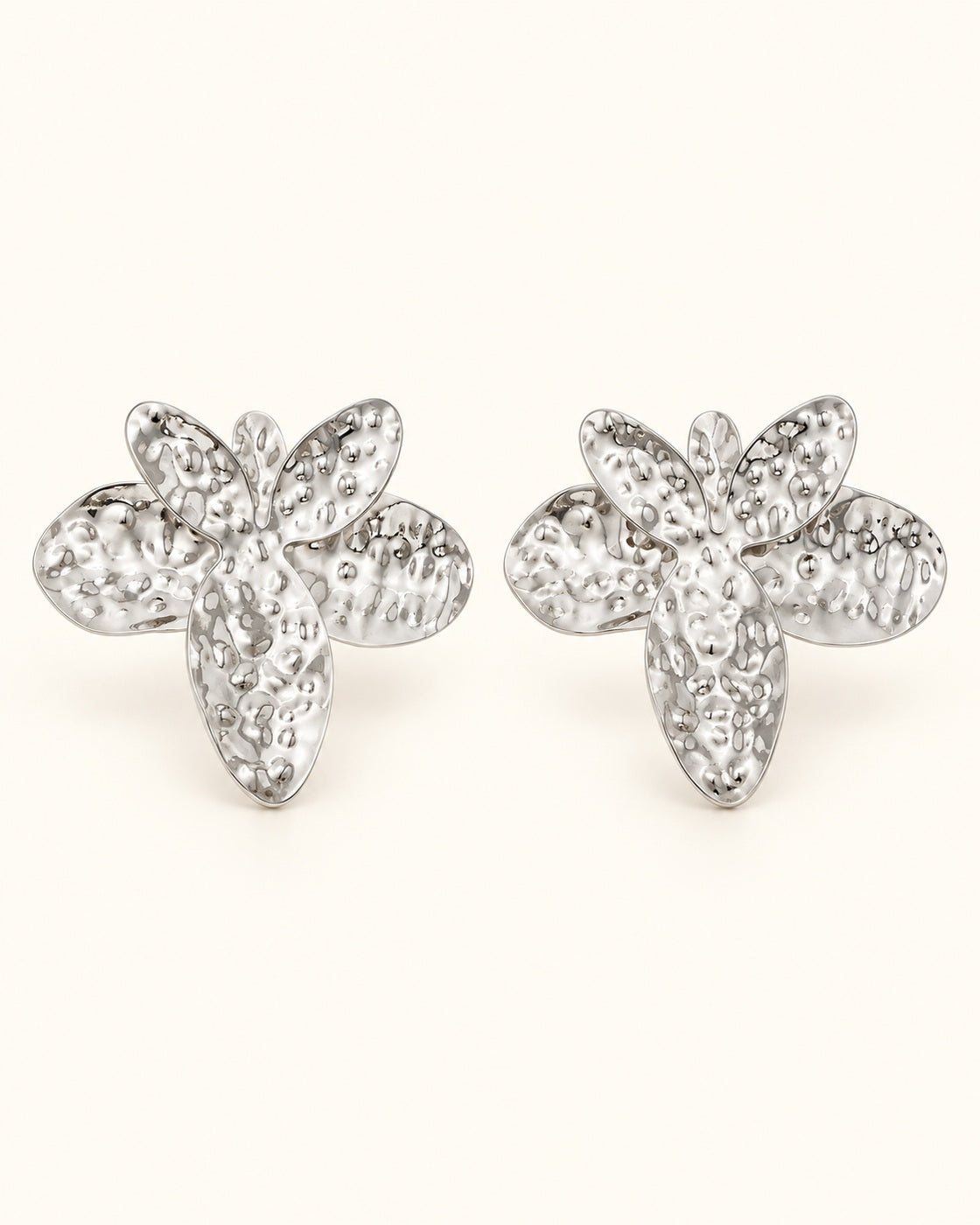 Silver-Tone Floral Hammered Earrings