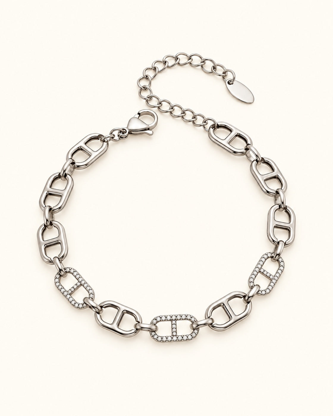 Silver-Tone Rectangular-Link Zircon Bracelet