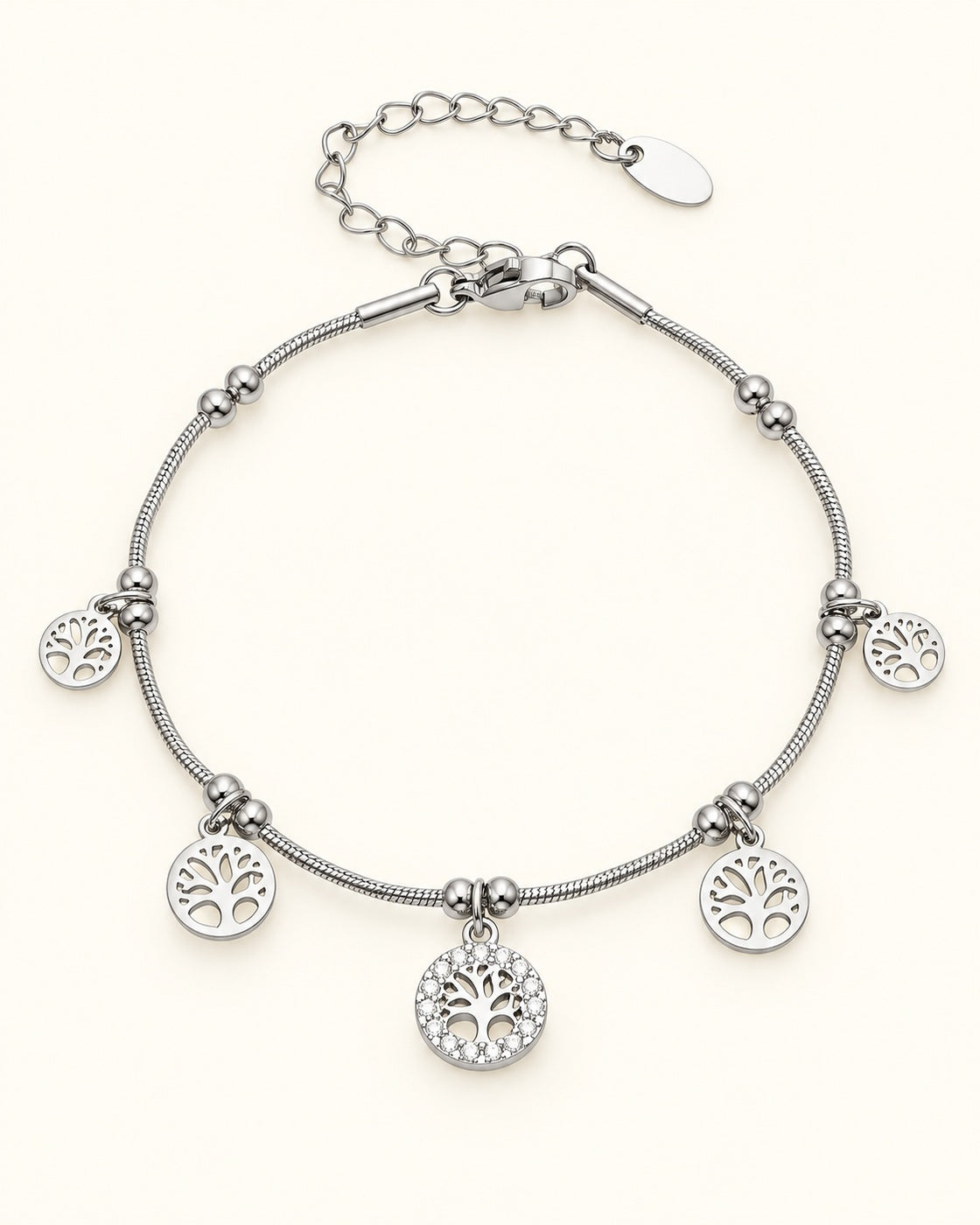 Silver-Tone Tree of Life Zircon Bracelet