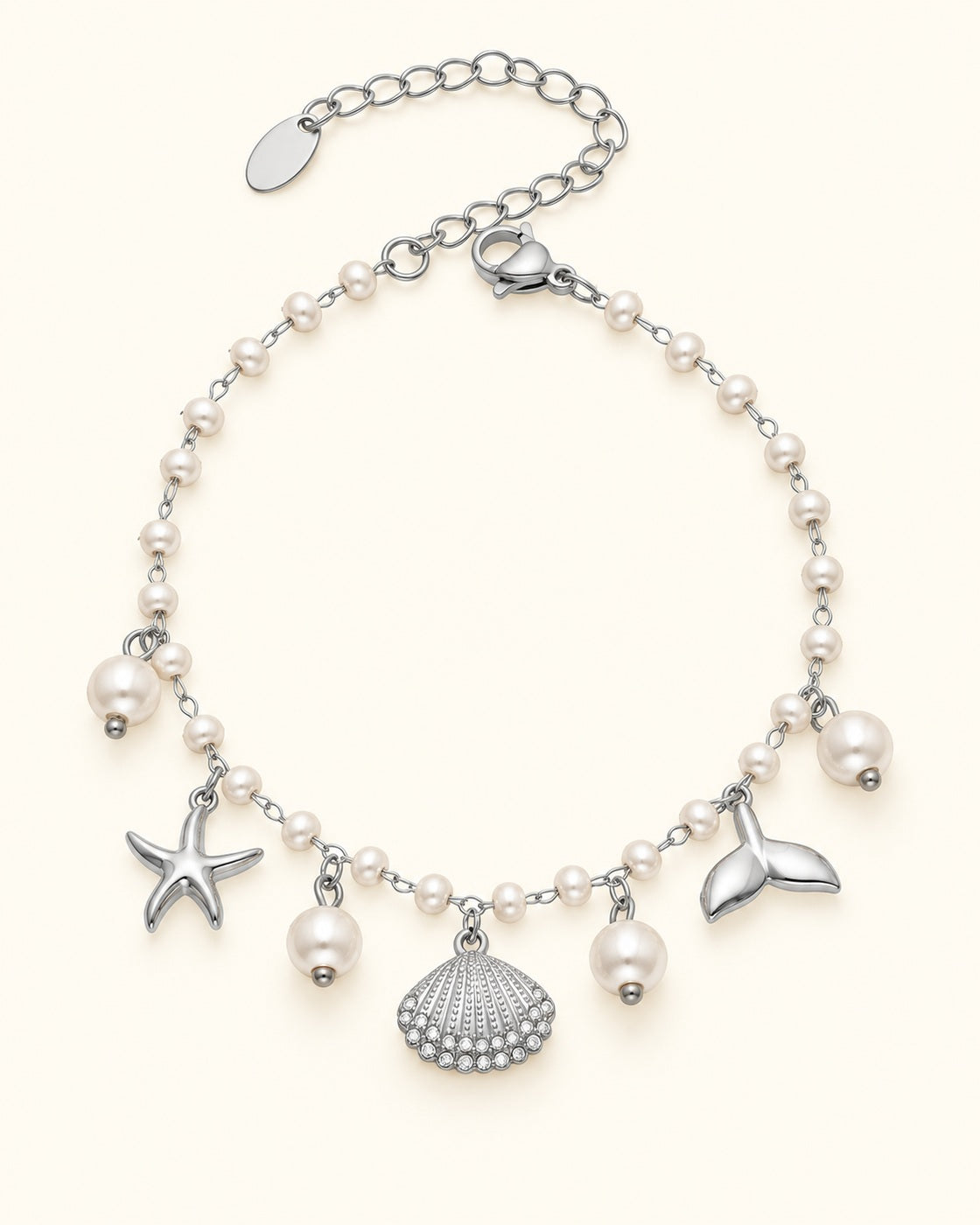 Silver-Tone Scallop Shell Multi-Charm Bracelet