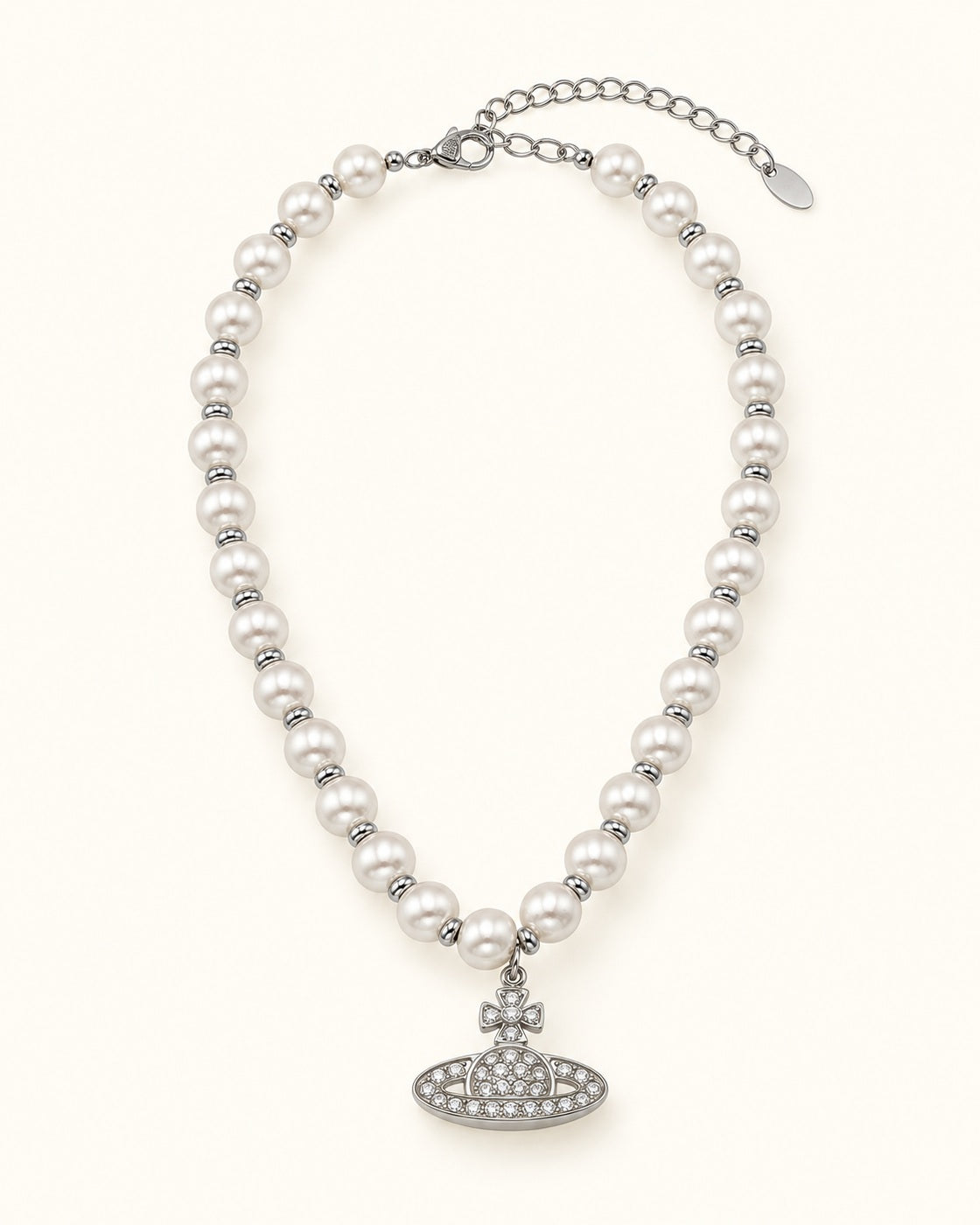 Silver-Tone Planet Zircon Necklace