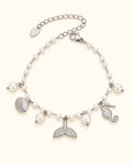 Silver-Tone Multi-Charm Faux Pearl Pearl Bracelet