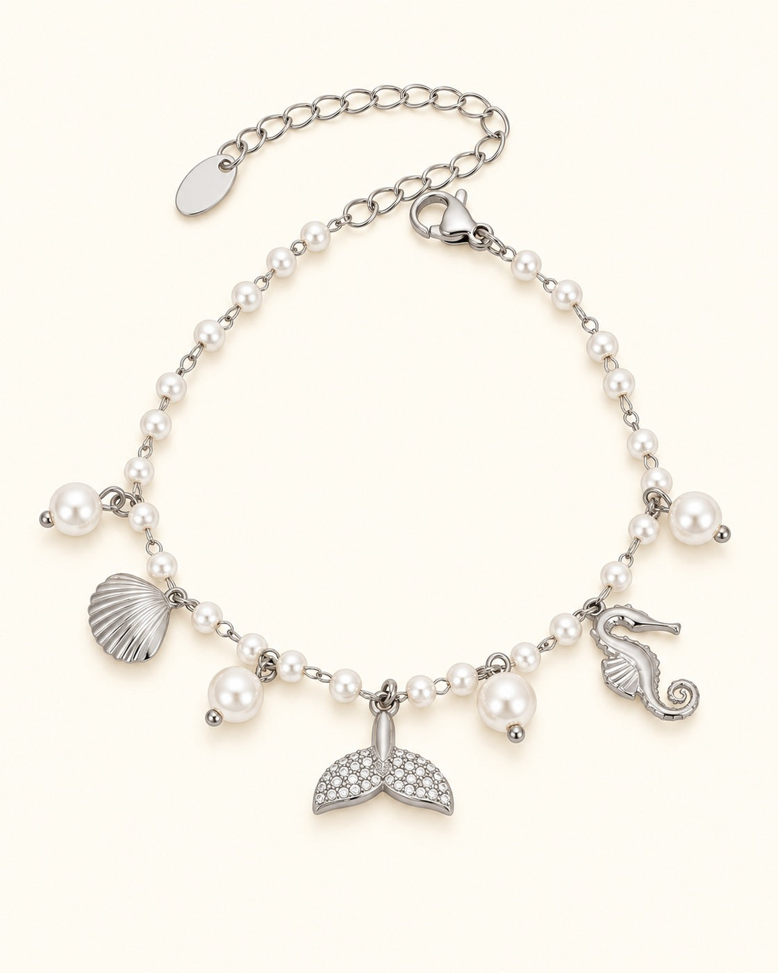 Silver-Tone Multi-Charm Faux Pearl Pearl Bracelet