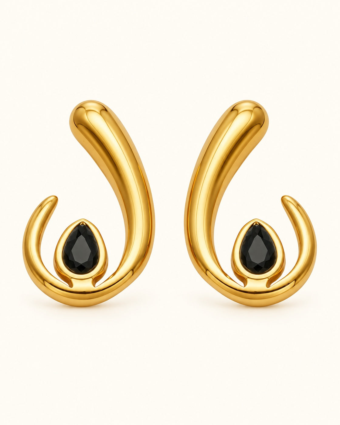 18K Gold PVD Black Zircon Zircon Earrings