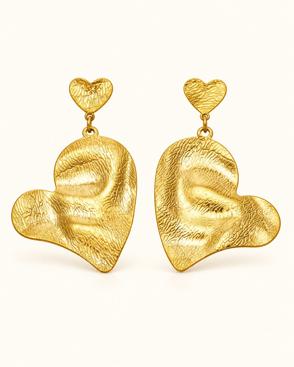 18K Gold PVD Heart Hammered Earrings