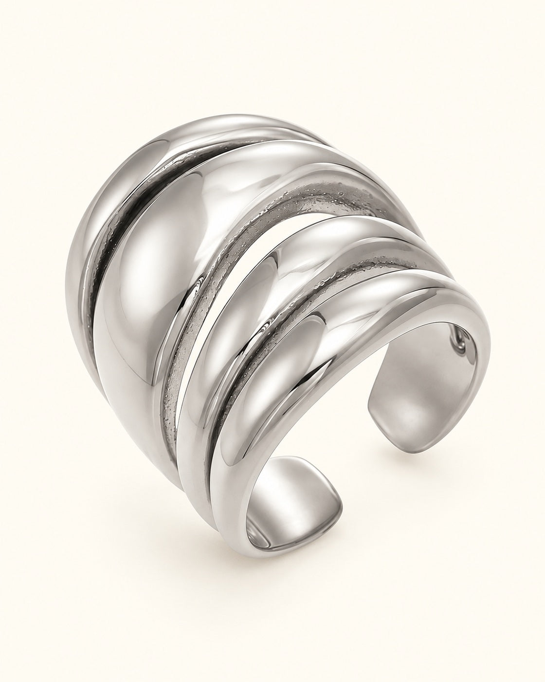 Silver-Tone Polished Adjustable Ring