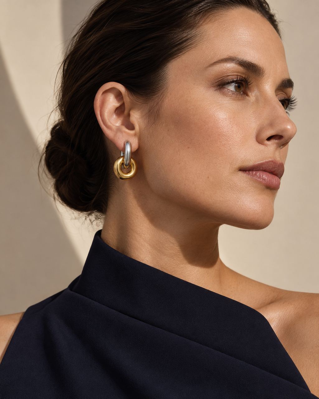 Two-Tone Donut Drop Earrings detail