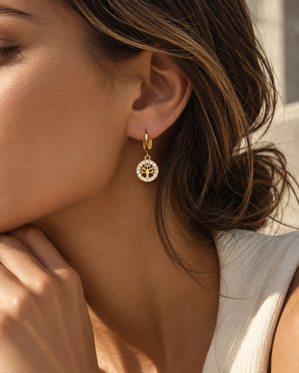 Tree of Life Zircon Leverback Earrings