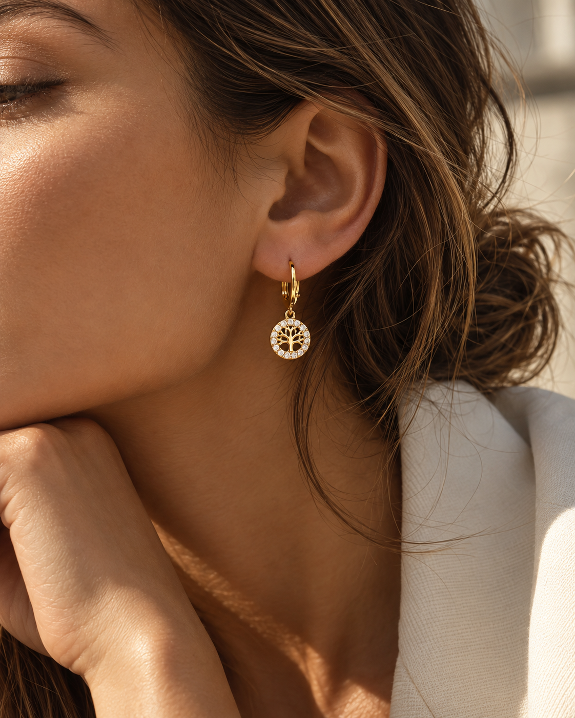 Tree of Life Zircon Leverback Earrings