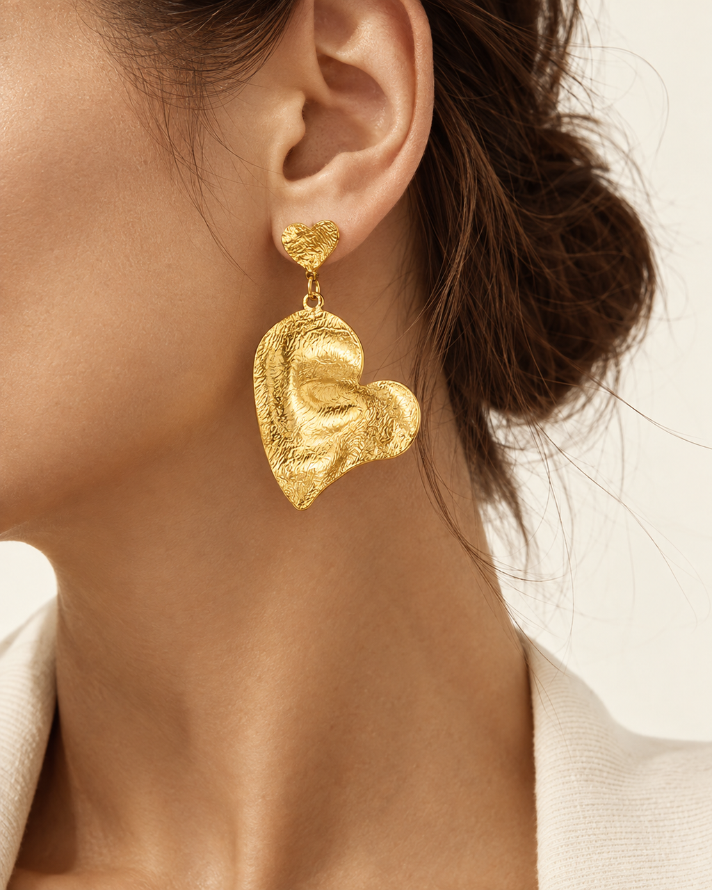 Silver-Tone Heart Hammered Earrings