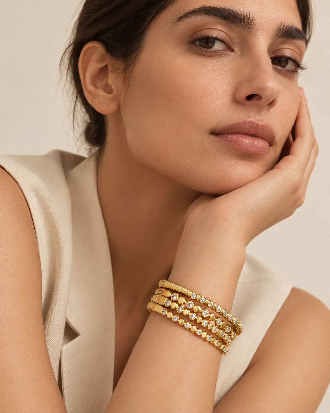 Beaded-Edge Zircon Bangle Bracelet