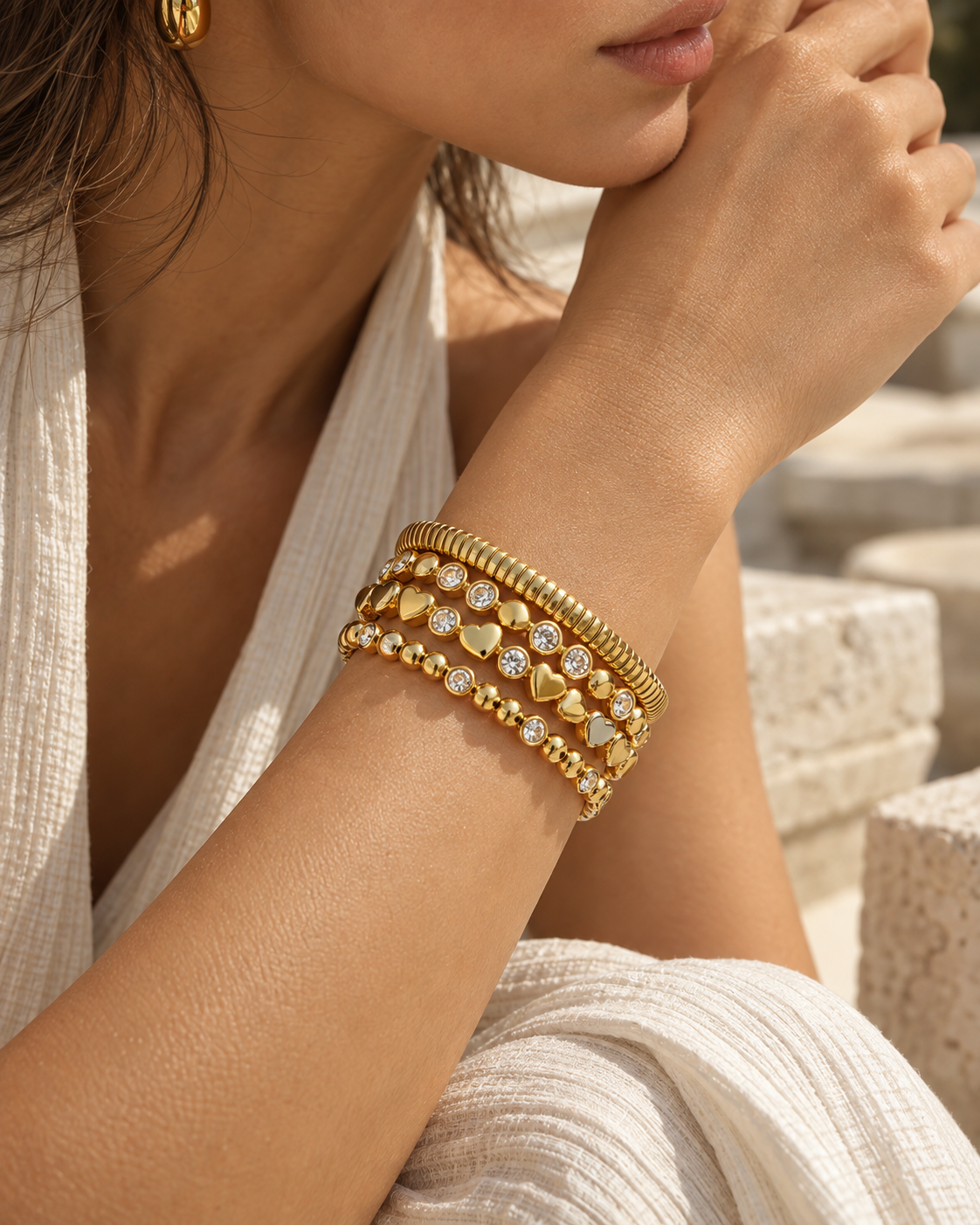 Beaded-Edge Zircon Bangle Bracelet