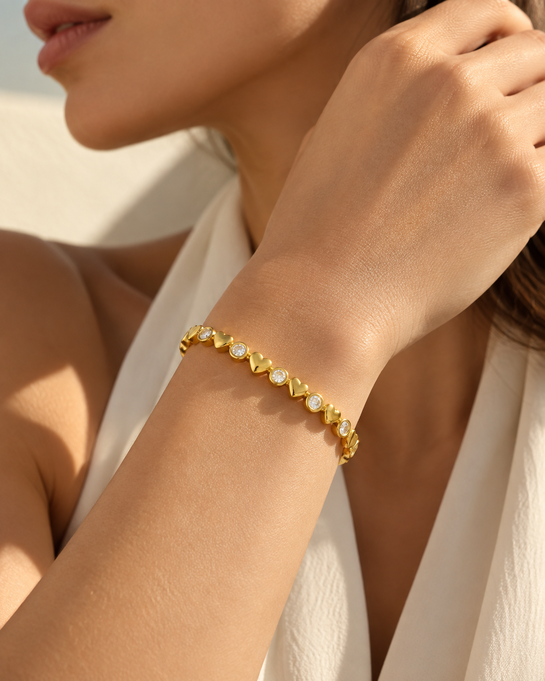 Zigzag-Edge Zircon Bangle Bracelet