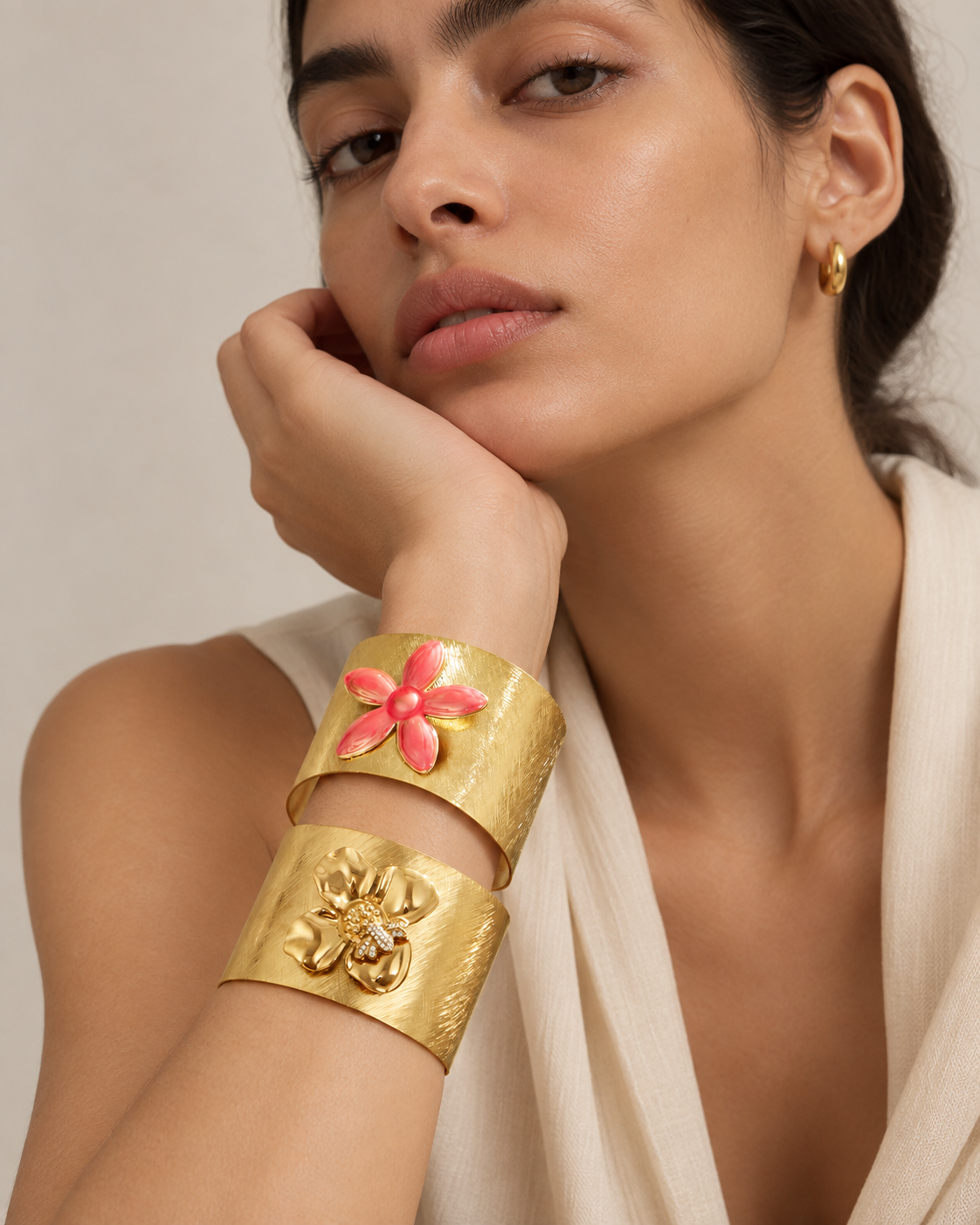Bee Floral Zircon Cuff Bracelet