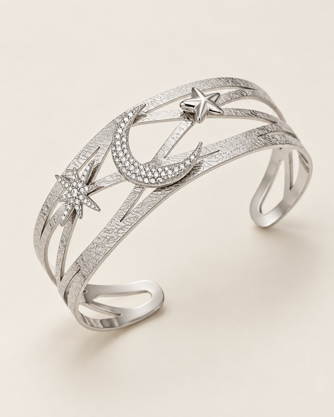 Celestial Star & Moon Zircon Cuff Bracelet
