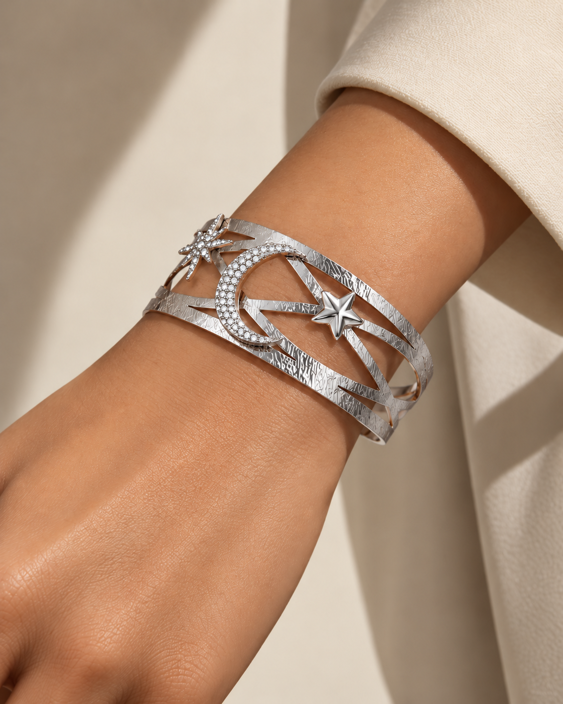 Celestial Star & Moon Zircon Cuff Bracelet