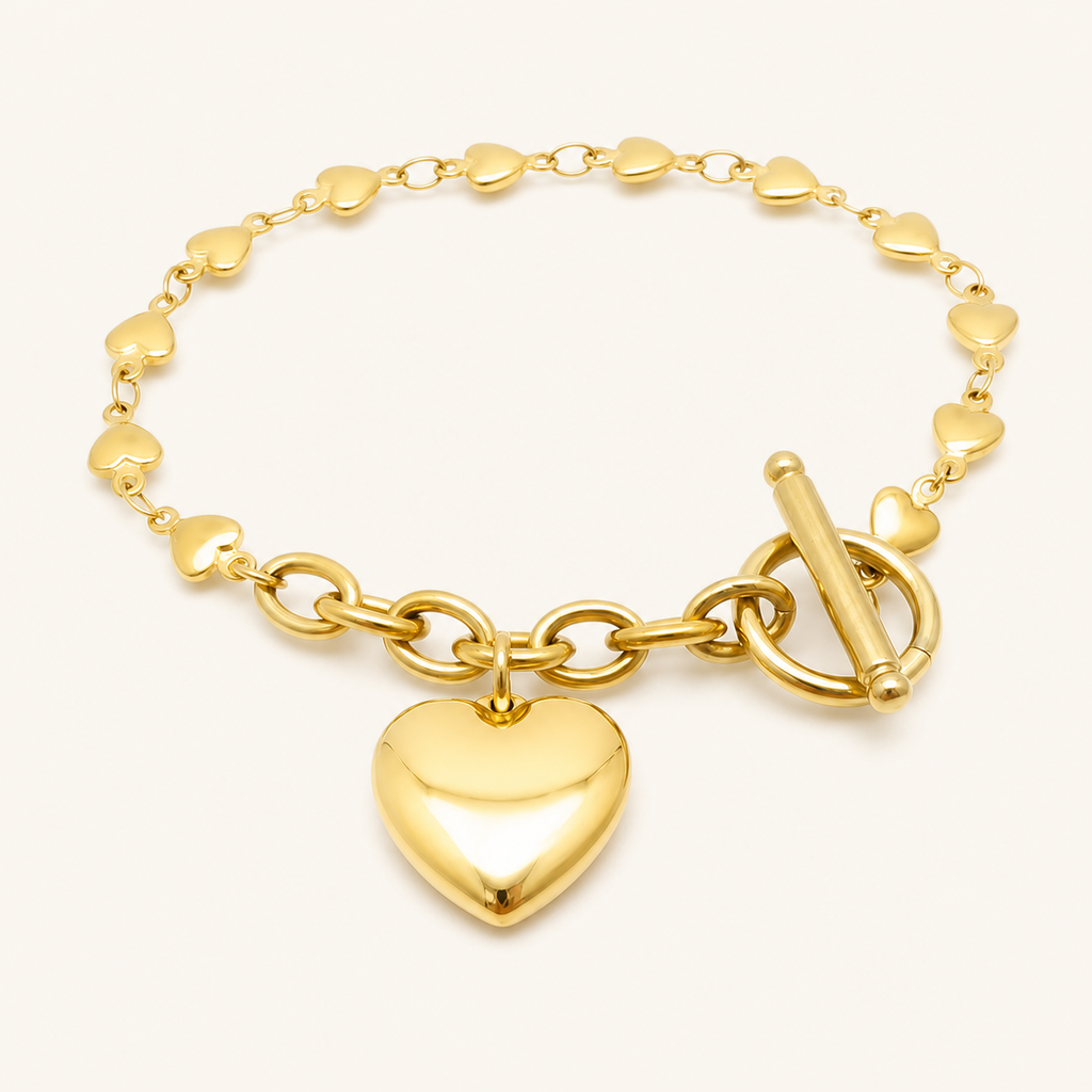 Heart Stainless Steel Bracelet — 18K Gold PVD — FOG-BR-0003-GD