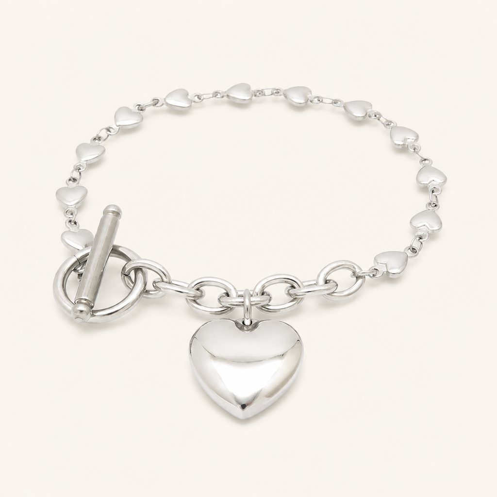 Heart Stainless Steel Bracelet — Natural Steel — FOG-BR-0003-ST
