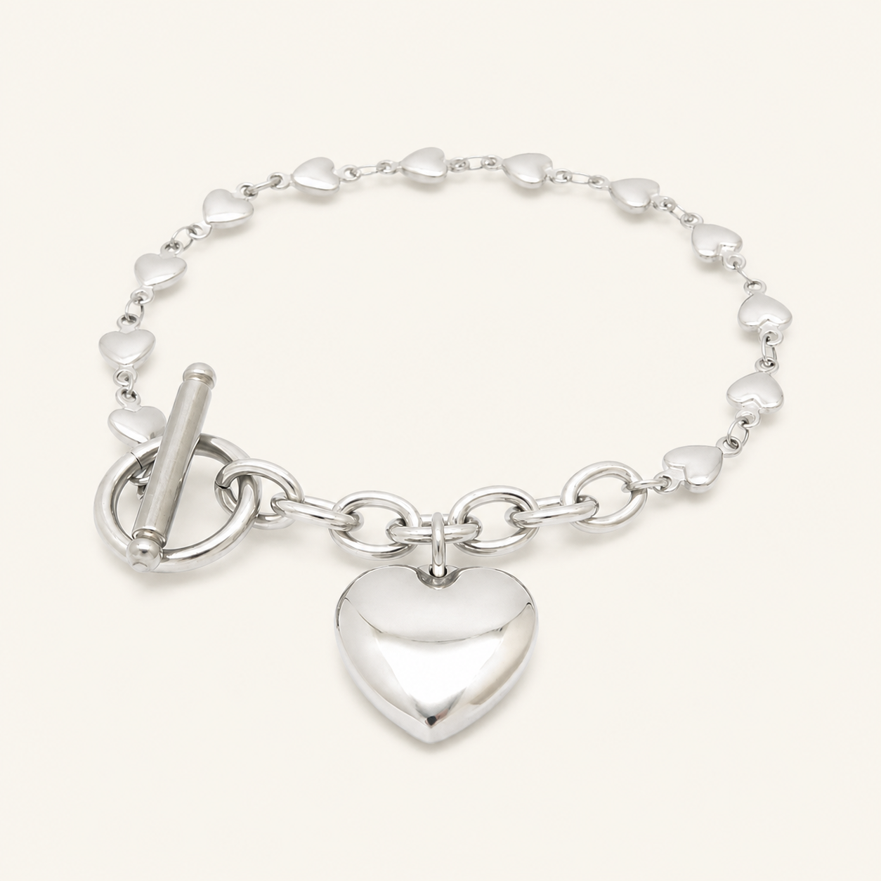 Heart Stainless Steel Bracelet — Natural Steel — FOG-BR-0003-ST