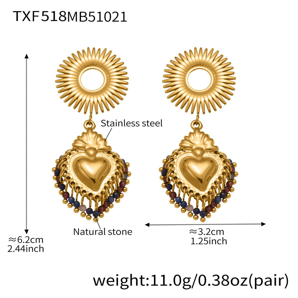 FOGESYMBLES multicolor natural stone heart earrings
