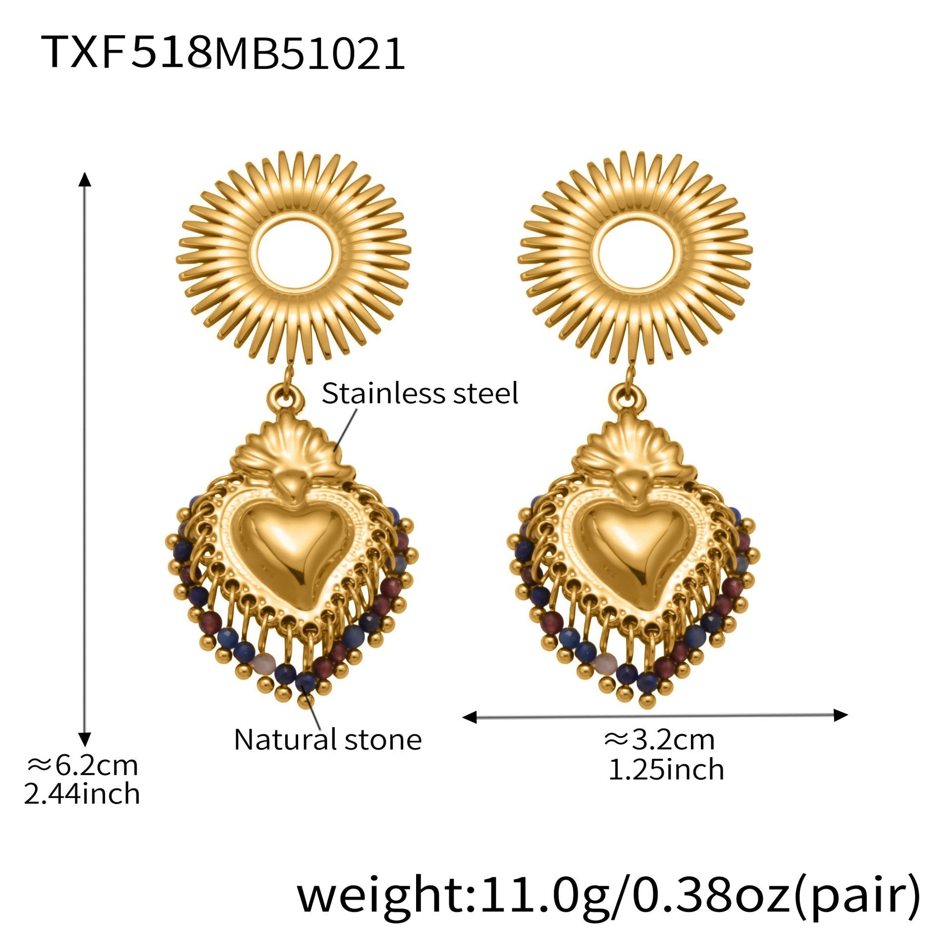 FOGESYMBLES multicolor natural stone heart earrings