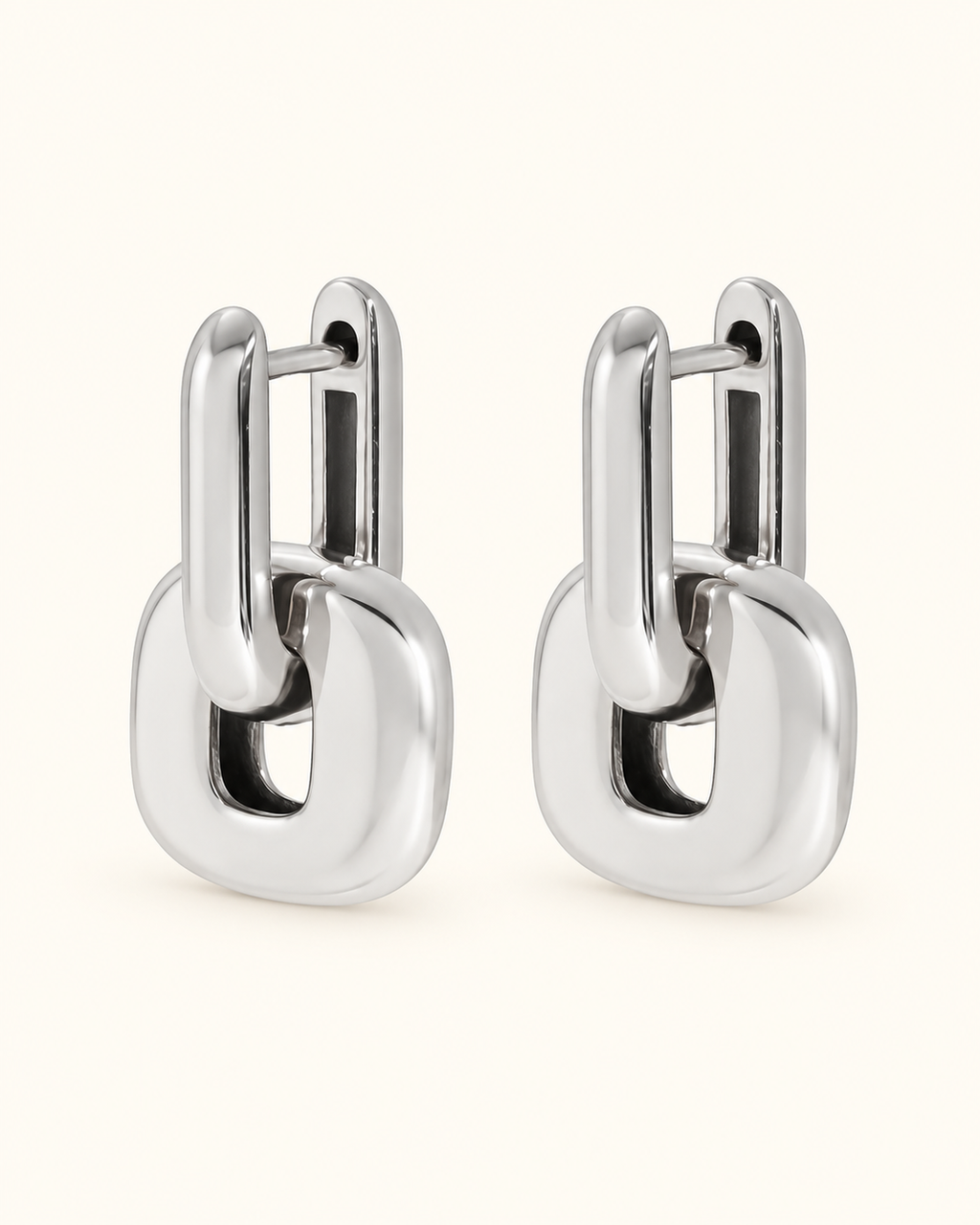 Silver Geometric Double-Link Drop Earrings