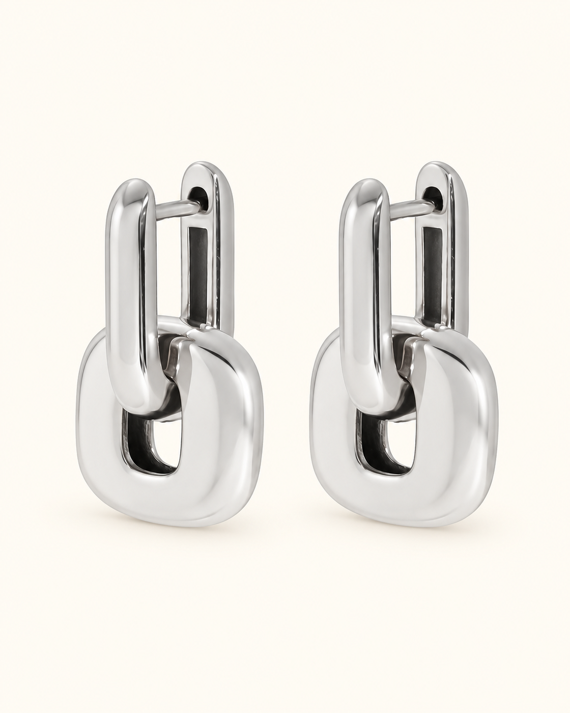 Silver Geometric Double-Link Drop Earrings