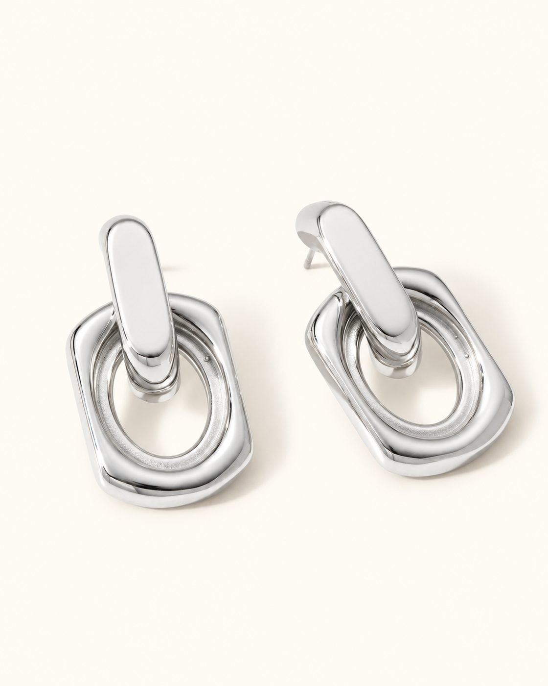 Silver Geometric Door Knocker Drop Earrings