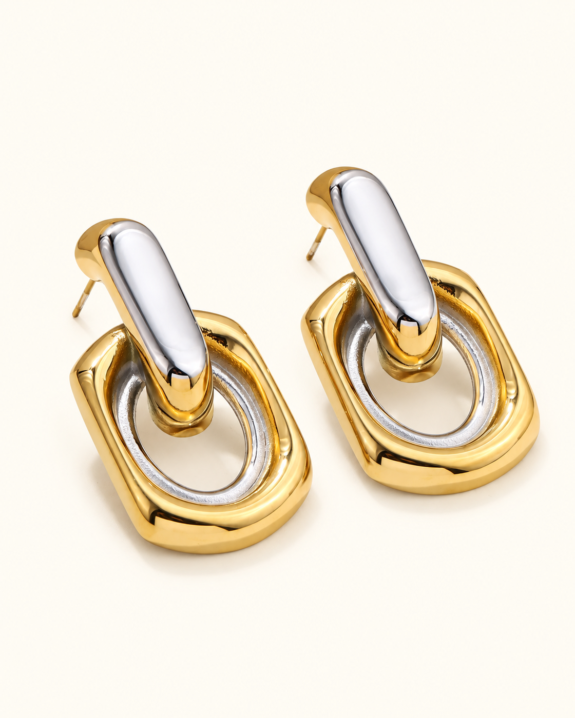 Two-Tone Geometric Door Knocker Drop Earrings