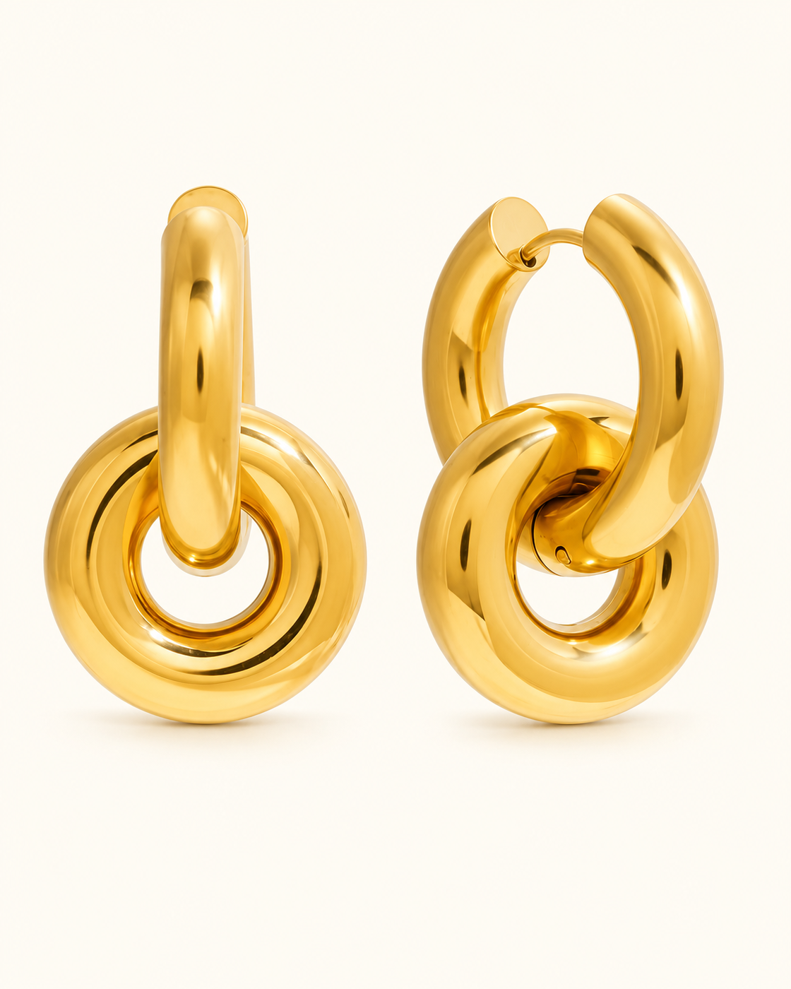 18K Gold PVD chunky donut drop huggie earrings