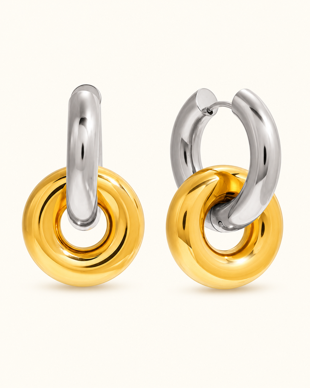Two-Tone Chunky Donut Drop Huggie Earrings