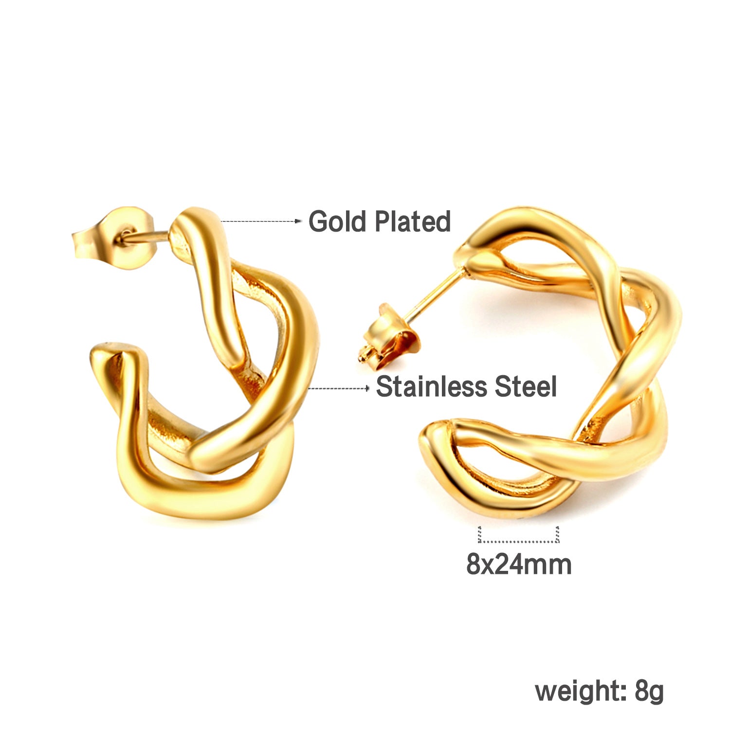 Selene Polished Stainless Steel Jewelry — 18K Gold PVD — FOG-OT-0341-GD
