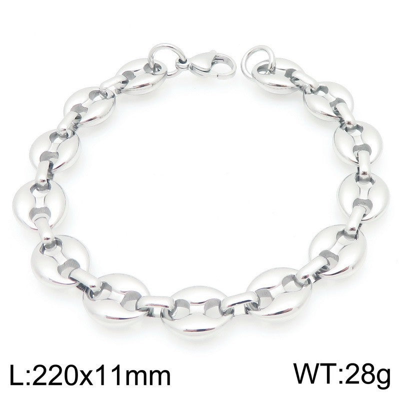 Cleo Bold Stainless Steel Bracelet — Polished Steel — FOG-BR-0064-ST