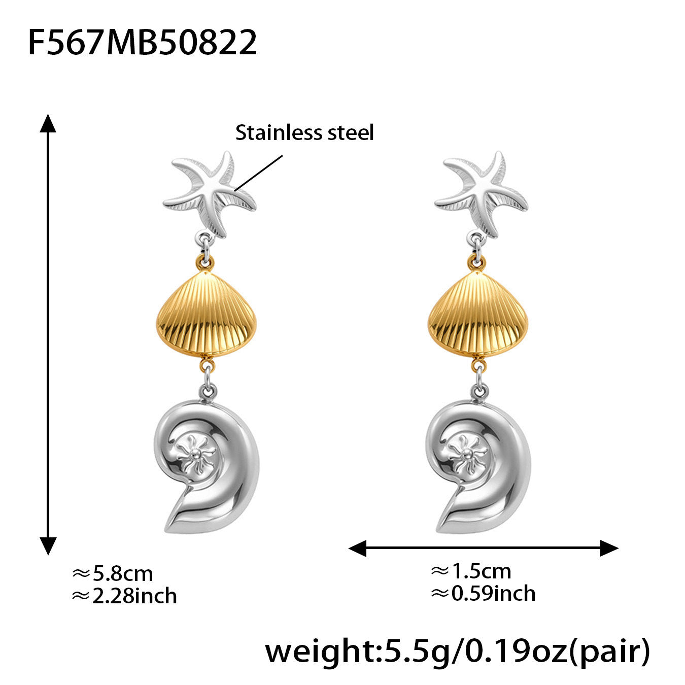Aurelia Organic Stainless Steel Earrings — 18K Gold PVD — FOG-ER-0474-GD