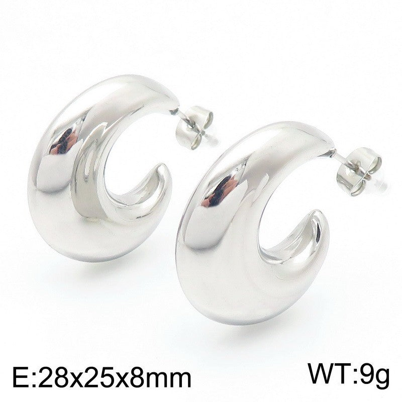 Iris Contemporary Stainless Steel Earrings — Polished Steel — FOG-ER-0124-ST