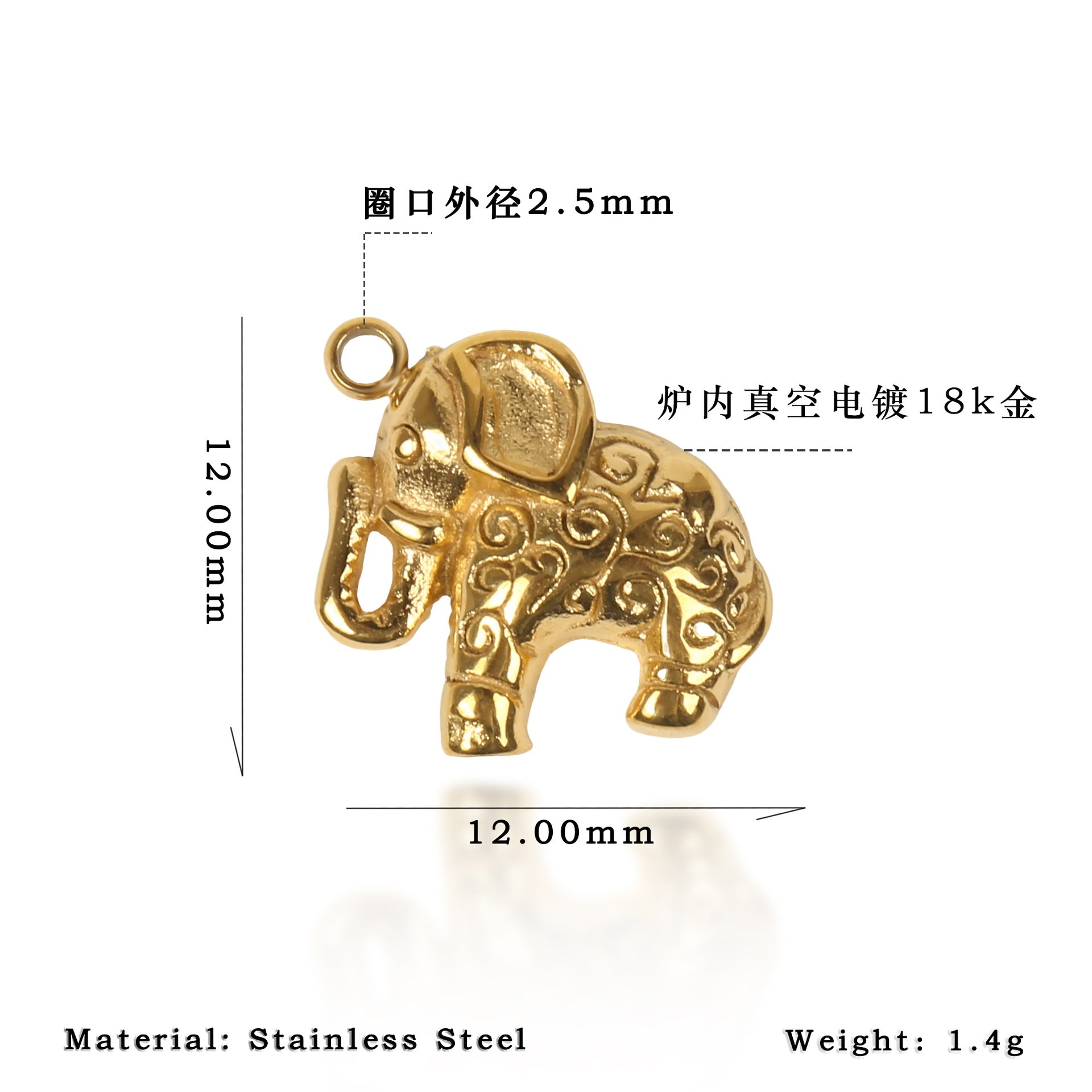 Nola Polished Stainless Steel Charm — 18K Gold PVD — FOG-CH-0243-GD