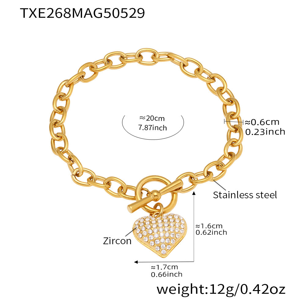 Heart Stainless Steel Bracelet — 18K Gold PVD — FOG-BR-0600-GD