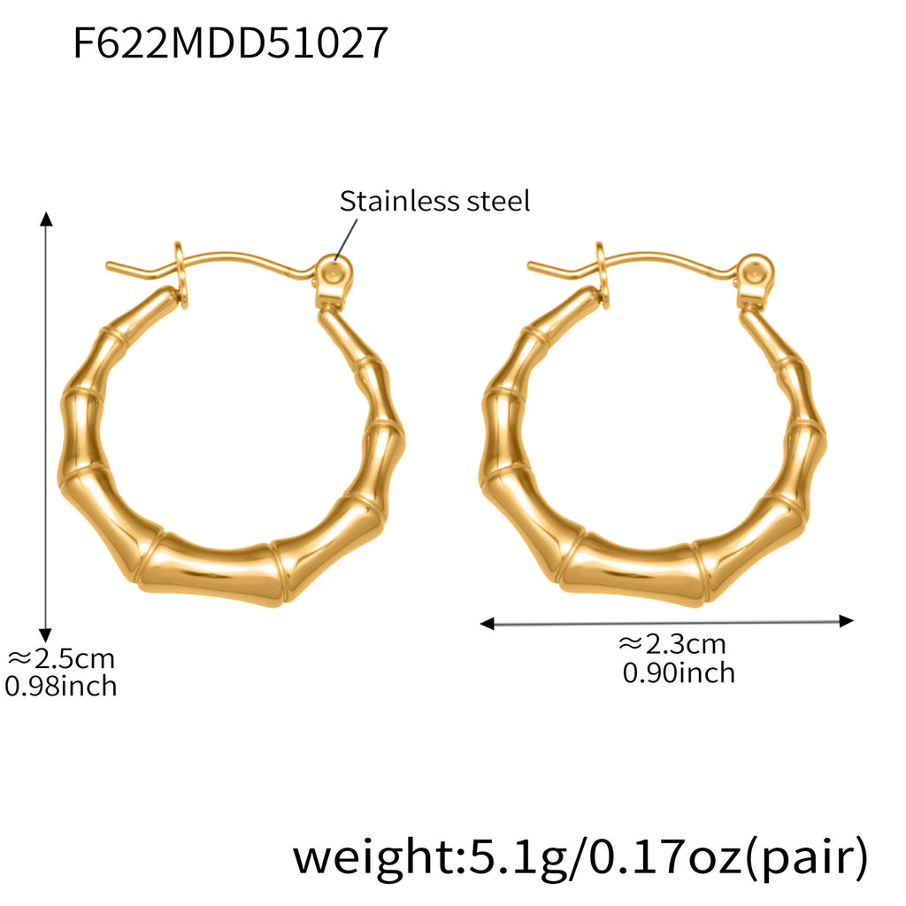 Bamboo Stainless Steel Earrings — 18K Gold PVD — FOG-ER-0468-GD