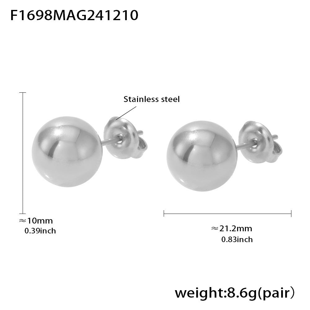 Beaded Stainless Steel Earrings — Polished Steel — FOG-ER-0434-ST