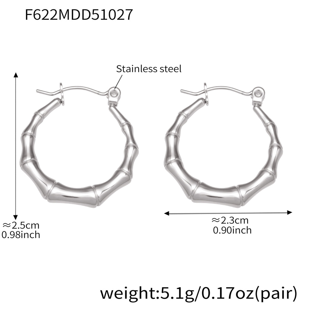 Bamboo Stainless Steel Earrings — Polished Steel — FOG-ER-0469-ST