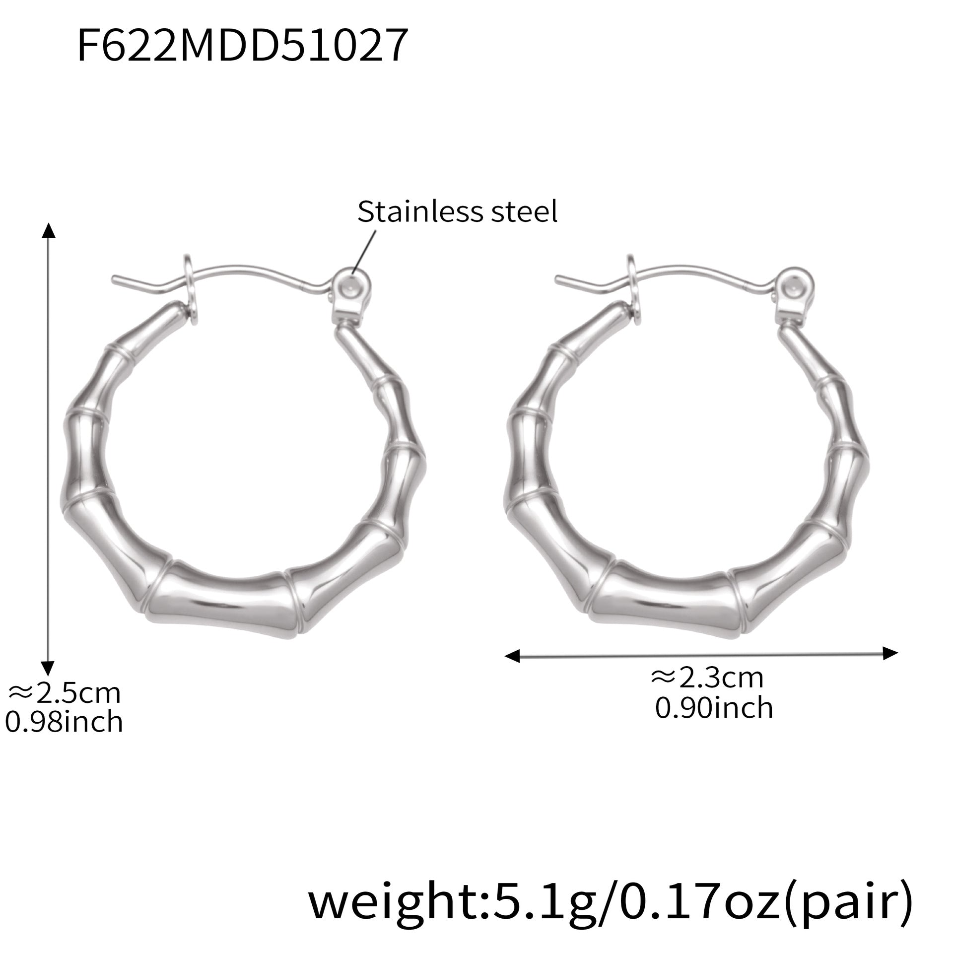Bamboo Stainless Steel Earrings — Polished Steel — FOG-ER-0469-ST