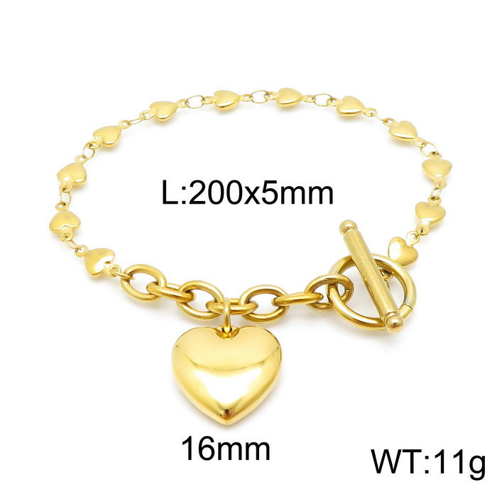 Heart Stainless Steel Bracelet — 18K Gold PVD — FOG-BR-0003-GD