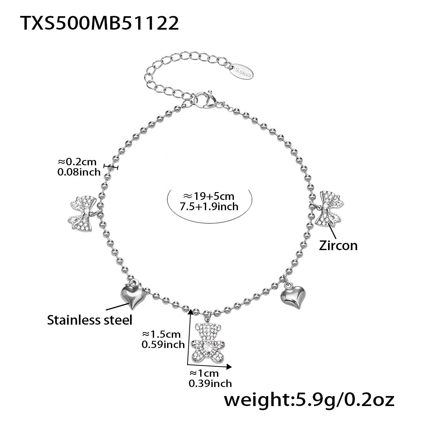 Iris Organic Stainless Steel Anklet — Polished Steel — FOG-AN-0519-ST