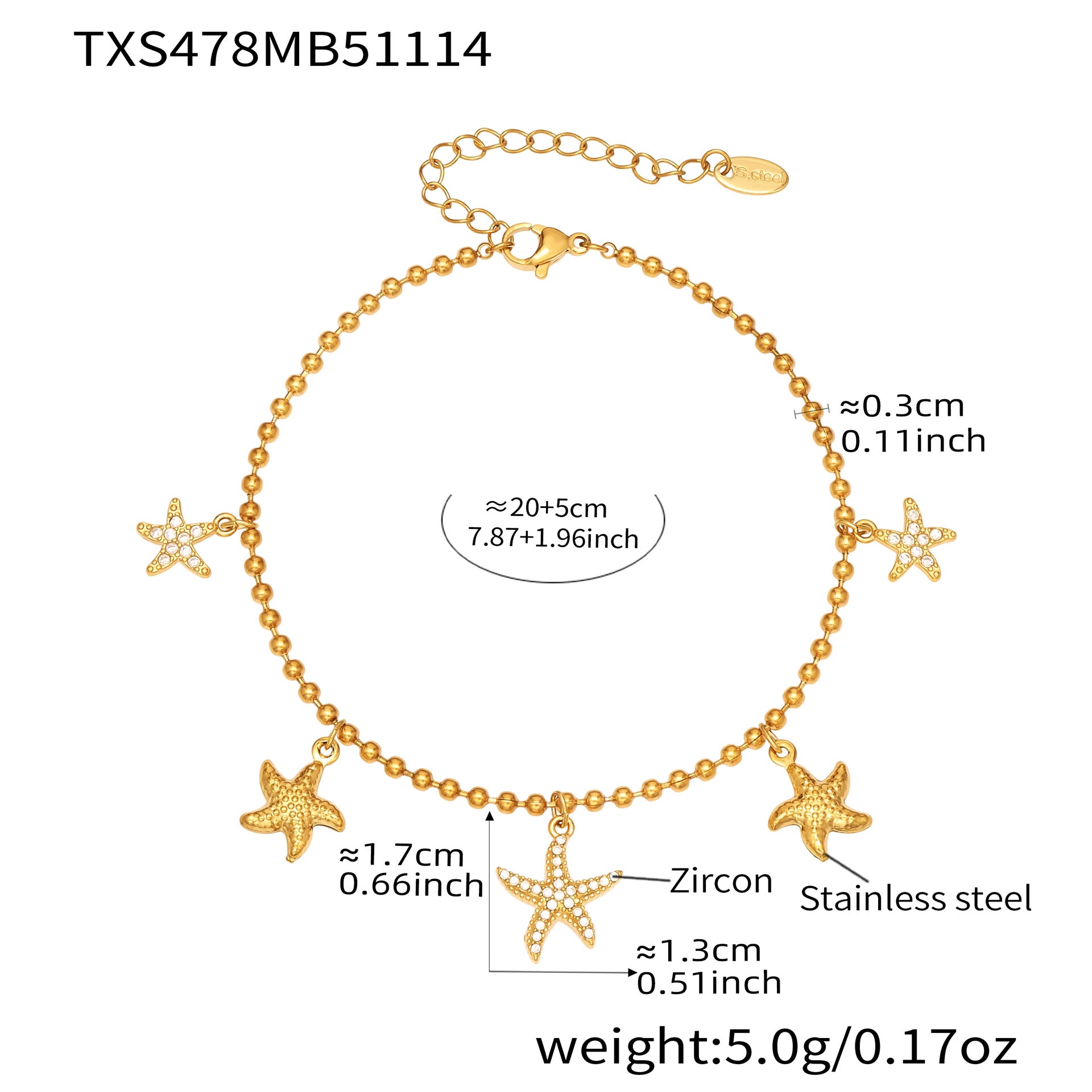 Iris Polished Stainless Steel Anklet — 18K Gold PVD — FOG-AN-0512-GD
