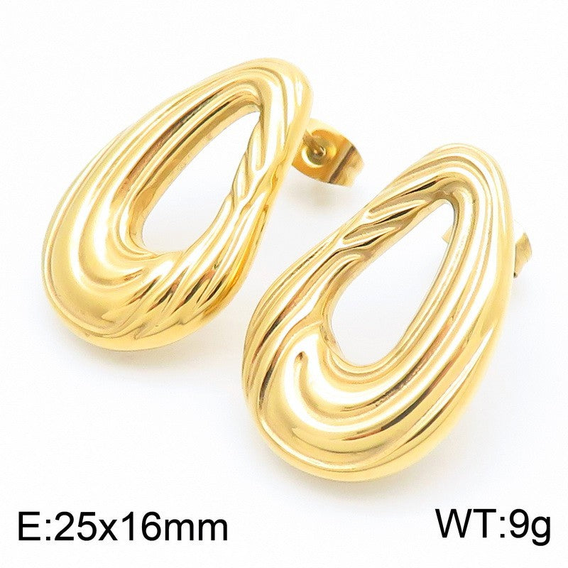 Iris Polished Stainless Steel Earrings — 18K Gold PVD — FOG-ER-0146-GD